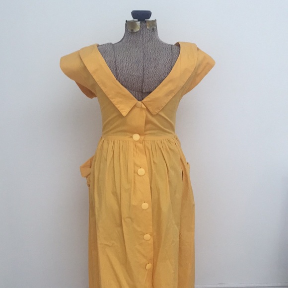 Mustard yellow collared dress w/ deep v back - Picture 7 of 8